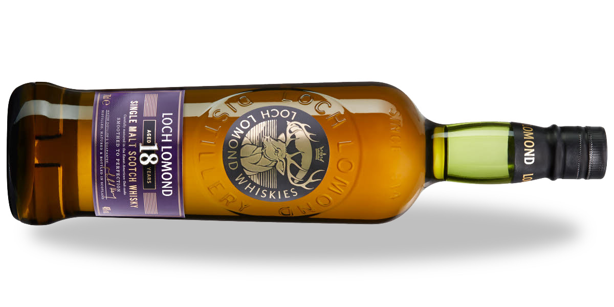 Loch Lomond Whisky 18yo, liggande med skugga.