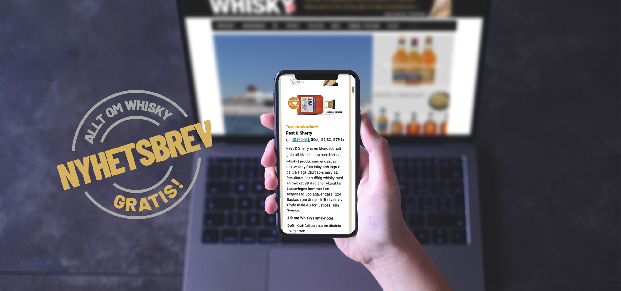Allt om Whiskys nyhetsbrev i en mobiltefon